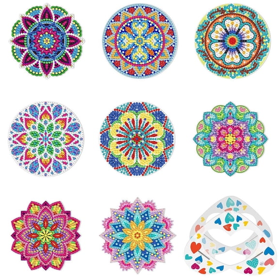 WEISIPU 8 Pcs Diamond Painting Coasters Kits - 5D Diamond Painting Coasters DIY Diamond Art Coasters with Holder Non Slip Coaster Crystal Sticky for Tabletop Protection and Gifts