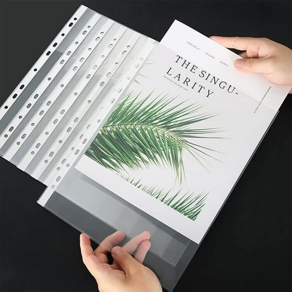 WEISIPU A4 Punched Pocket, 100 Sheet Protector Binder Pocket Paper File Document Pocket Folder Wallets Sleeves (Transparent)