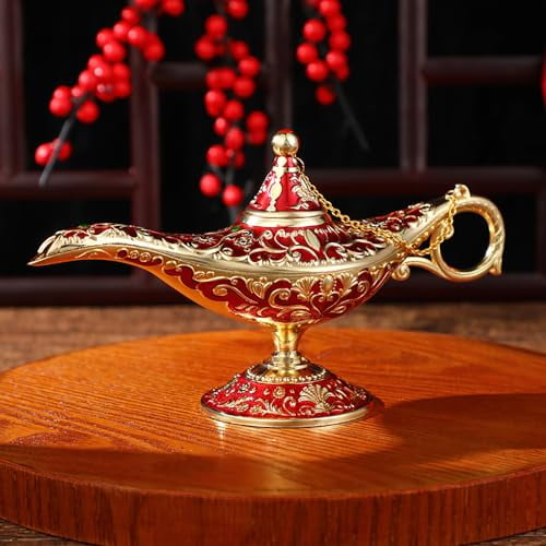 WEISIPU Aladdin Magic Genie Lamps - Classic Vintage Collectible Lamp for Home Decor, Parties, Halloween, and Birthdays (Gold - Red)