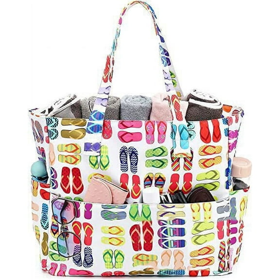 WEISIPU Beach Bags for Women, Large Beach Tote Bag with Zipper Tons of Pockets Beach Bag Waterproof Sandproof Travel Tote Bag