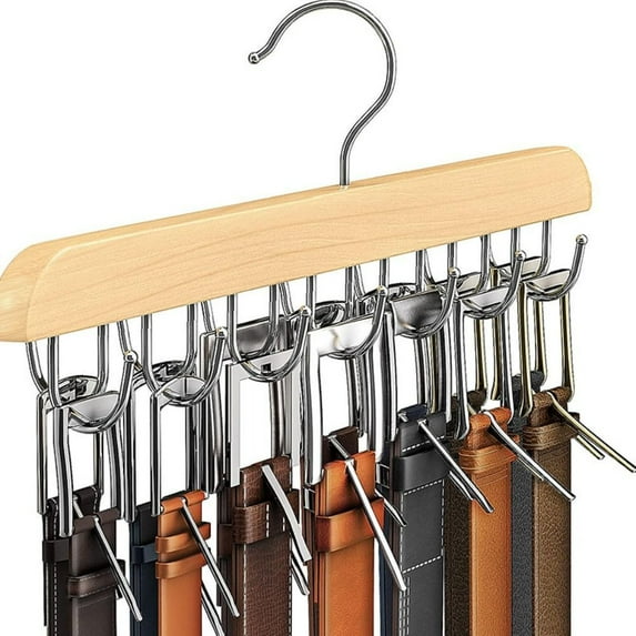 WEISIPU Belt Hangers for Closet, Sturdy Wood Belt Rack 14 Hooks Belt Organizer Storage Rack for Tie Scarf