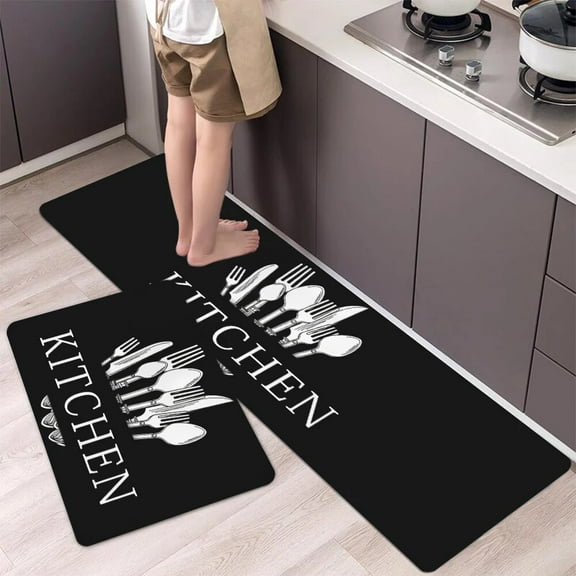 WEISIPU Black Kitchen Mat, 16" x 47" + 16" x 24", Non-Slip (2 Count)