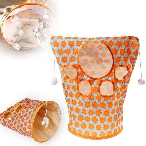 WEISIPU Cat Tunnel Bags,Collapsible Self Interactive Cat Drill Bag Toy with Plush Ball-Orange