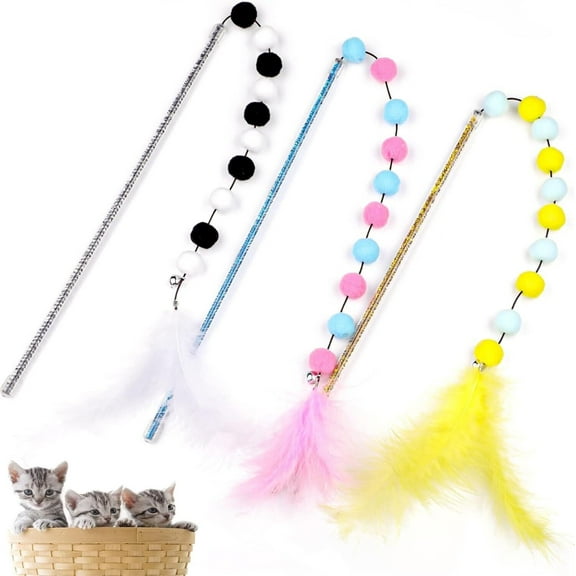 WEISIPU Cat Wand Toys, 3 PCS Interactive Cat Feather Wands Cat Teaser Toys for Cat and Kitten