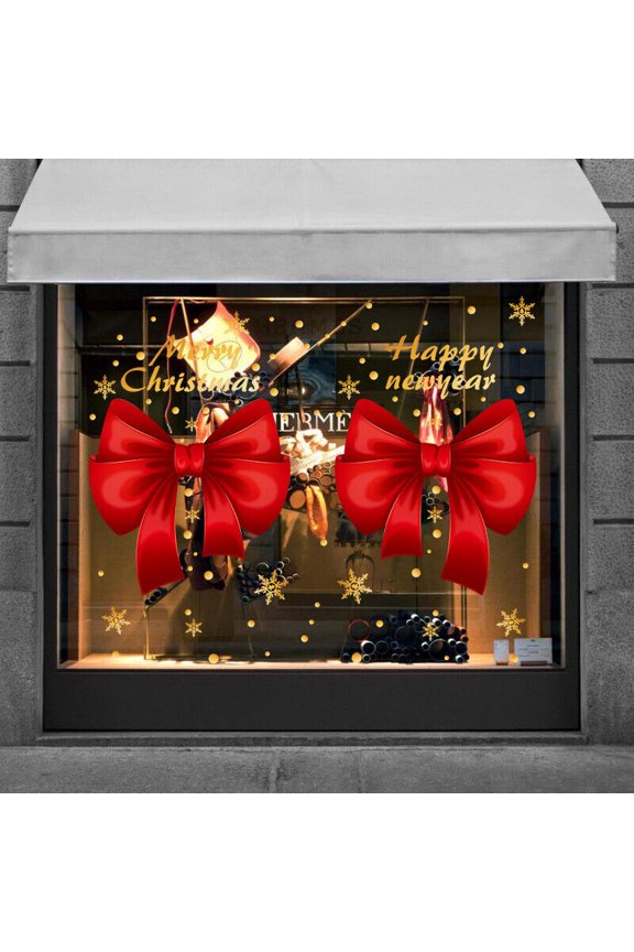 Christmas Wall Stickers Bow Gift Box Art Decals Removable Window Stickers Xmas Home Shop Decor