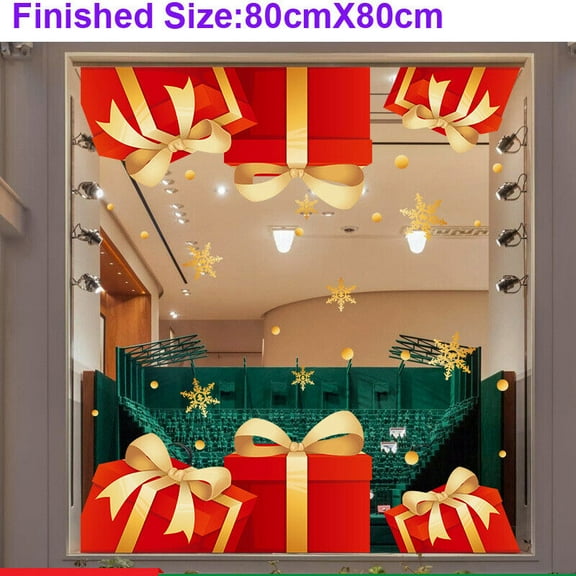 WEISIPU Christmas Wall Stickers Bow Gift Box Art Decals Removable Window Stickers Xmas Home Shop Decor