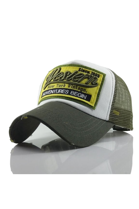 Distressed WESTERN Trucker Mesh Baseball Hat Hip Hop Breathable Snapback Cap