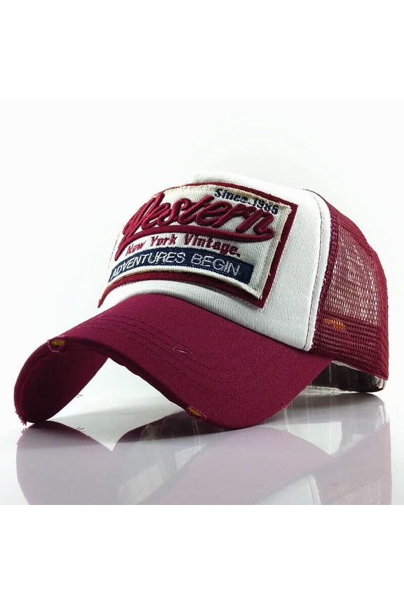Distressed WESTERN Trucker Mesh Baseball Hat Hip Hop Breathable Snapback Cap