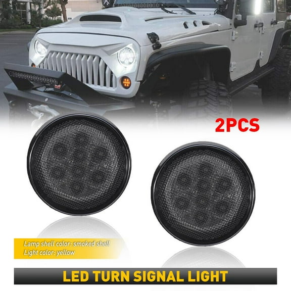 WEISIPU For Jeep Wrangler JK 2007-18 Front Turn Signal Lights Amber LED Smoked Blinker