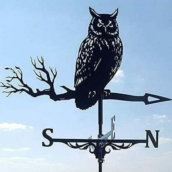 WEISIPU Owl Shaped Stainless Steel Weather Vanes Garden Weathervane Stakes Ornament Decorative Wind Direction Indicator Tool for Yard Patio Lawn