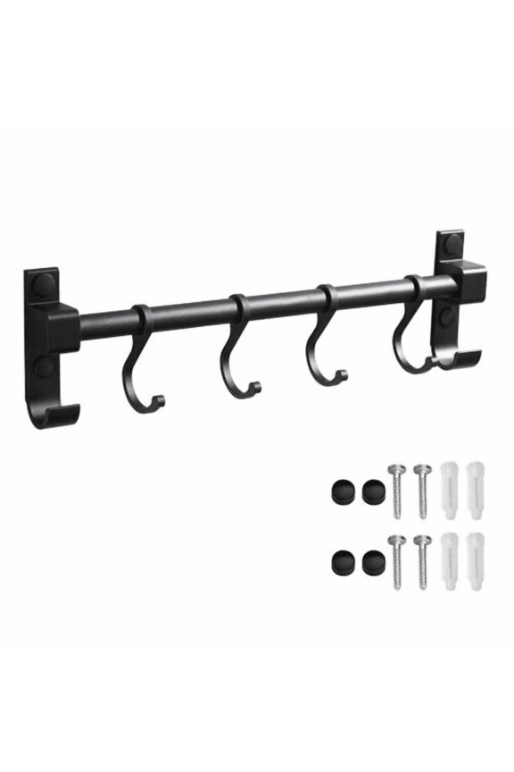 Wall Mounted Kitchen Utensils Pan Pot Hanging Rail Rack 4/6/8 Hooks Hanger Shelf