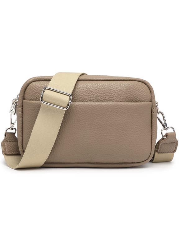 Women Shoulder Bag PU Leather Multiple Pockets Ladies Crossbody Messenger Bag Wide Strap Handbag