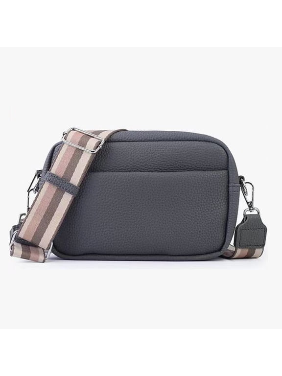 Women Shoulder Bag PU Leather Multiple Pockets Ladies Crossbody Messenger Bag Wide Strap Handbag
