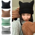 thumbnail image 1 of WEISIPU Women Striped Beanie Hat Cute Cat Ears Winter Warm Cap Little Devil Knitted Hat, 1 of 5