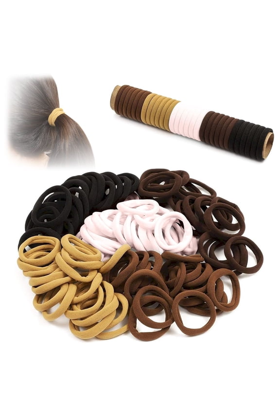 100PCS Elastic Hair Ties - 4 Colors for Women & Girls | High Stretch, No Hair Damage | Soft Cotton, Secure Hold | Versatile for Ponytails