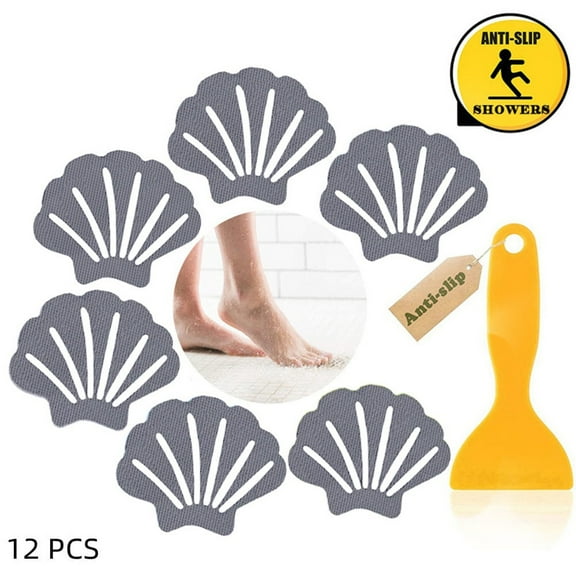 WEIWEIGG 12 PCS Bathroom Safety Stickers, Non-Slip Bathtub Decals with Shell Texture, PEVA Shower Floor Adhesive Kit