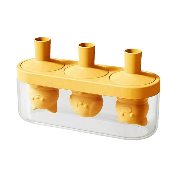 WEIWEIGG 3D Cat Ice Cream Mold, Silicone DIY Ice Pop Makers with Transparent Case, Easy Release Drip-Proof Base, Reusable for Ice Cream/Yogurt (Banana Yellow)