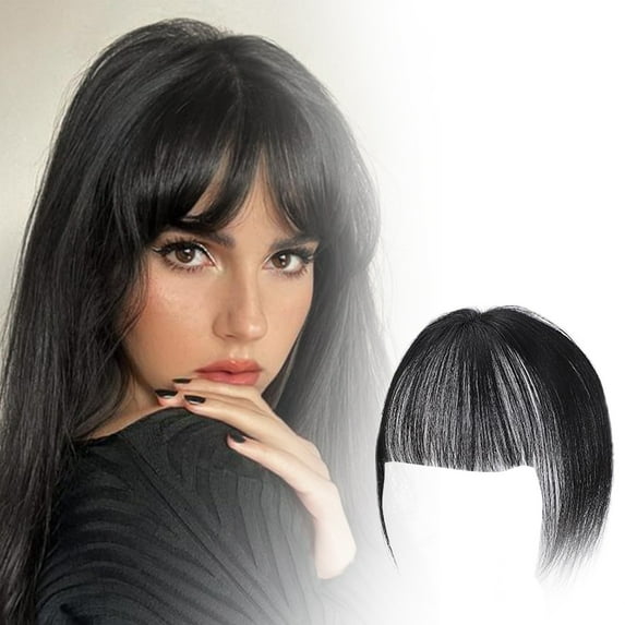 WEIWEIGG 3D Hand-Woven Clip In Fringe, Human Hair Extension for Women, Brown Black, Real Hair Bangs, Easy to Wear Natural Look