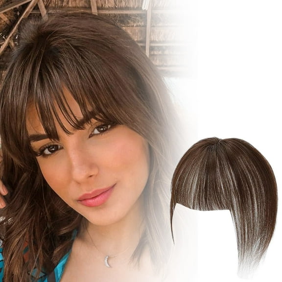 WEIWEIGG 3D Hand-Woven Clip In Fringe, Human Hair Extension for Women, Brown, Real Hair Bangs, Easy to Wear Natural Look
