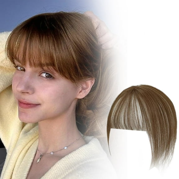 WEIWEIGG 3D Hand-Woven Clip In Fringe, Human Hair Extension for Women, Light Brown Black, Real Hair Bangs, Easy to Wear Natural Look