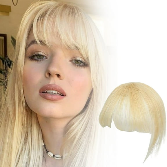 WEIWEIGG 3D Hand-Woven Clip In Fringe, Human Hair Extension for Women, Light Gold, Real Hair Bangs, Easy to Wear Natural Look