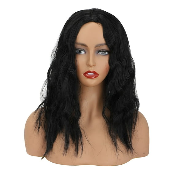 WEIWEIGG Black Bob Wig for Women, Long Wavy Lace Hairline Middle Part Synthetic Wig, 150% Density, Heat Resistant Wig, Trimmable for Daily Party