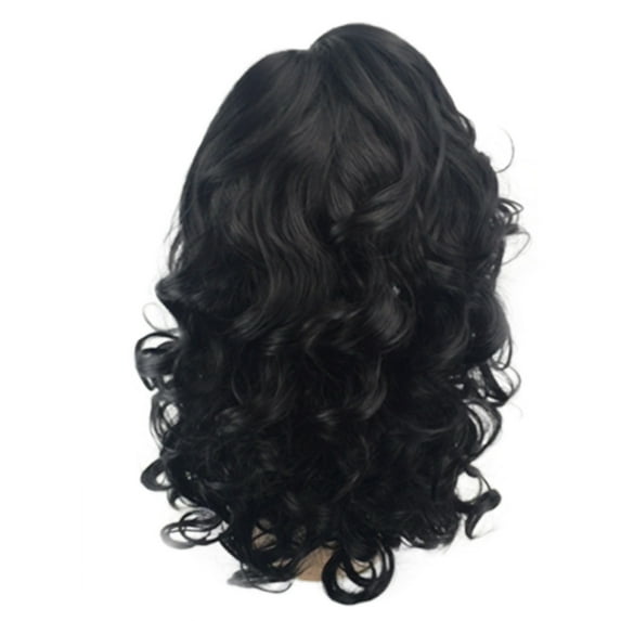 WEIWEIGG Black Curly Wigs for Women, Long Wavy Lace Hairline Middle Part, Synthetic Heat Resistant Wig, Natural Look, Middle Density Natural Color, Suitable for Daily/Party