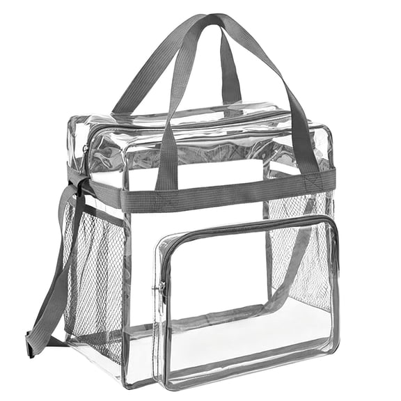 WEIWEIGG Clear Bag for Stadium Events, Clear Tote Lunch Bag with Non-Detachable Reinforced Straps for Work, Sporting Events And Gym,Grey