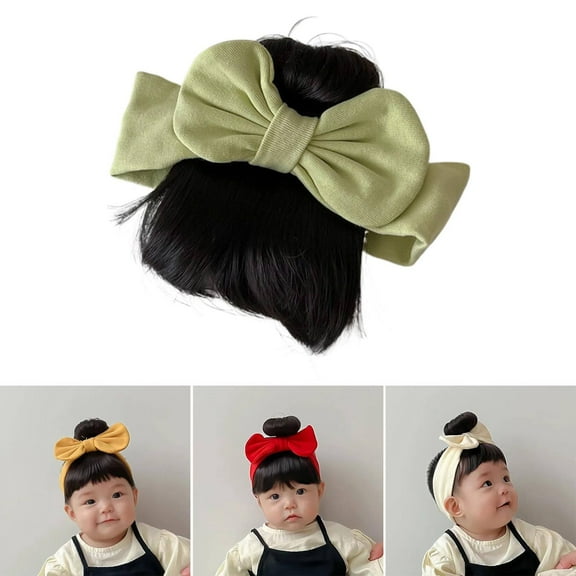 WEIWEIGG Girls Bowknot Hairband Wig, Realistic Synthetic Hair, Elastic Secure Fit, Pink Fashion Hairpiece, Comfortable Soft, Fashionable Hair Accessories, Green, 1PCS