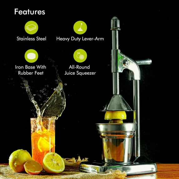 WEIWEIGG Grade Stainless Steel Citrus Juicer - Heavy Duty Manual Lemon Squeezer for Orange, Lime & Fruit, Efficient Press with Tapered Filter