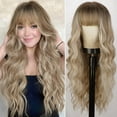 thumbnail image 1 of WEIWEIGG Gradient Dark Brown Long Wavy Curly Wig with Bangs - 26 Inch, Dark Roots Wig for Women, Heat Resistant Synthetic Hair, Breathable, Lightweight, Natural Looking Adjustable Cap for Daily Wear, 1 of 8