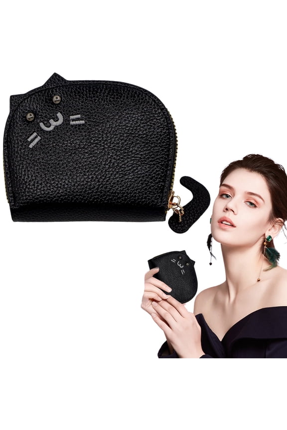 Grain PU Cat Shell Card Holder - Accordion Zippered Wallet with Multi-Function Compartments, Document Compartment