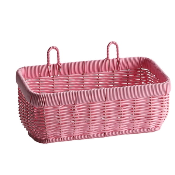 WEIWEIGG Hanging Wall Basket, Wicker fruit Racks, Open Storage Bins, Hand-Woven Shelf Basket, Pink