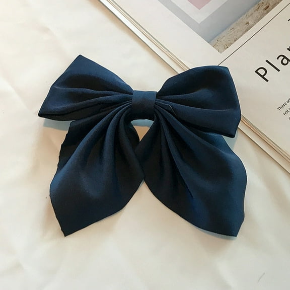 WEIWEIGG Large Vintage Hair Bow Clip, Navy Elastic Fabric Barrettes for Women & Girls, Non-Slip Comfort Stretch Hair Accessory