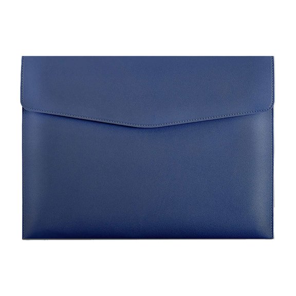 WEIWEIGG Leather Document Folder, Simple Business Button Thickened Large Storage Bag, Efficient for Office & School, Dark Blue