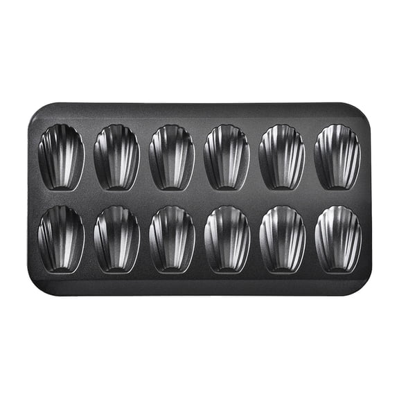 WEIWEIGG Nonstick Pan for Baking, 12-Cavity Shell Shape Cake And Cookie Mold Tray, Carbon Steel Cookie Molds, Black