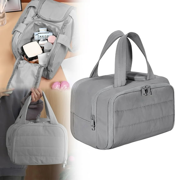 WEIWEIGG Puffy Travel Toiletry Bag for Women - Soft Fabric, Wet/Dry Separation, 4 Compartments, Large Capacity, Wide Open Cosmetic Organizer