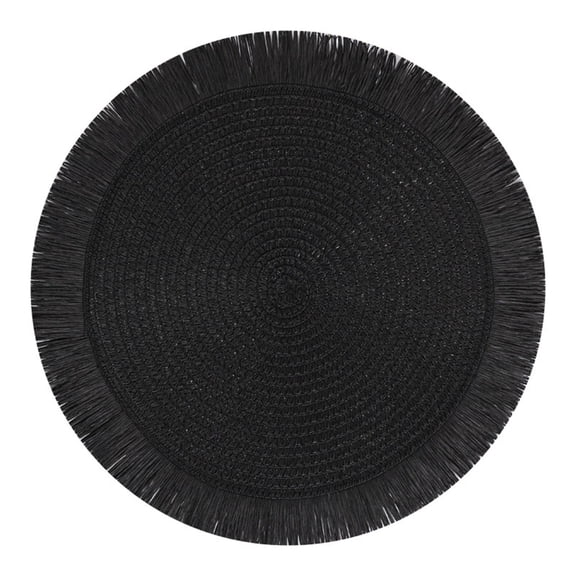 WEIWEIGG Round Woven Placemats with Lace Trim, 15 Inch Heat Resistant Autumn Trivet Mats, Paper Braided for Autumn Thanksgiving Christmas Table Decor, Farmhouse Style, Fringe Tassels, Set of 1