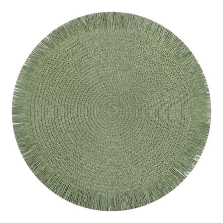WEIWEIGG Round Woven Placemats with Lace Trim, 15 Inch Heat Resistant Autumn Trivet Mats, Paper Braided for Autumn Thanksgiving Christmas Table Decor, Farmhouse Style, Fringe Tassels, Set of 1