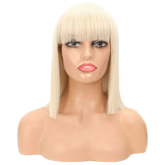 WEIWEIGG Straight Wigs for Women, Short Straight Bob Synthetic Wig with Flat Bangs, Natural Look for Daily, Work, Party