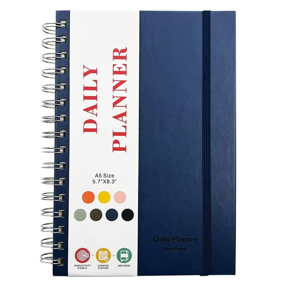 WEIWEIGG Undated Daily Planner with Hourly Schedules, Daily Organizer Notebook for Work Men, to Do List Notebook for Time Management, Elastic Closure, Blue