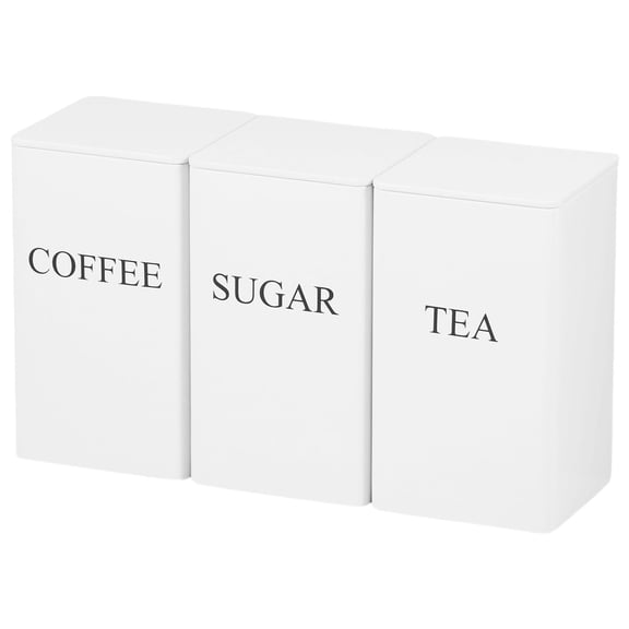 WEIWEIGG White Tinplate Storage Canisters Set of 3 - Airtight Tea/Coffee/Sugar Containers with Seal, Modern Pantry Organization Set for Countertop Display & Gift Giving