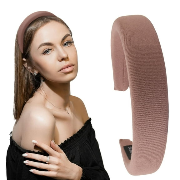 WEIWEIGG Wide Satin Headbands for Women - 1.3" Non-Slip Fashion Hair Accessories, White Black Brown Khaki, Flexible Comfort for Daily/DIY Use, 1 Pack