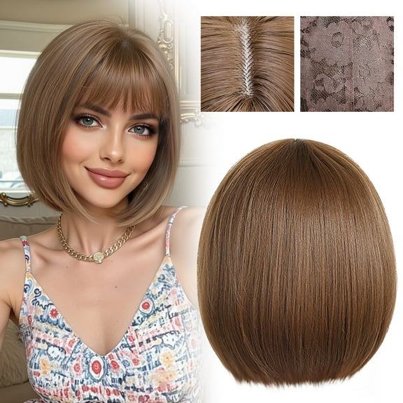 WEIWEIGG Wigs for Women, Air Bangs, Glueless Synthetic with Natural Density, 9.8 Inch Heat Resistant Natural Synthetic Wig for Daily Use Gradient Brown