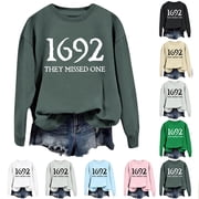 WEIWEN 1692 They Missed One Sweatshirt Women Halloween Witch Long Sleeve Shirts 1692 Salem Casual Crewneck Pullover Sweaters Gift Tops Women's Clothing Black, XL