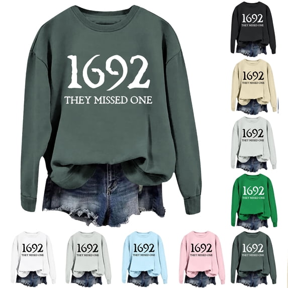WEIWEN 1692 They Missed One Sweatshirt Women Halloween Witch Long Sleeve Shirts 1692 Salem Casual Crewneck Pullover Sweaters Gift Tops Women's Clothing Black, M