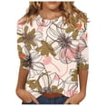 thumbnail image 1 of WEIWEN 3/4 Length Sleeve Womens Tops 2026 Trendy Round Neck T Shirts for Women Casual Three Quarter Sleeve Spring Tees Fashion Tshirts Coffee, L, 1 of 5