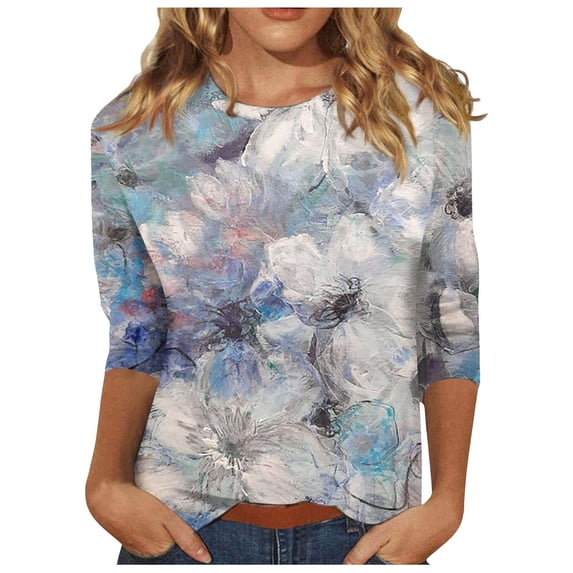 WEIWEN 3/4 Length Sleeve Womens Tops 2026 Trendy Round Neck T Shirts for Women Casual Three Quarter Sleeve Spring Tees Fashion Tshirts Grey, XL