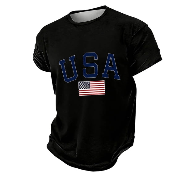 WEIWEN 4th of July Patriotic T-Shirts for Men S-6XL Summer Oversized USA Flag Short Sleeve Graphic Tees Casual Crewneck T Shirts Muscle Workout Tops Black, L