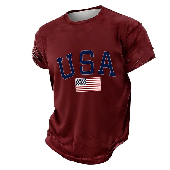 WEIWEN 4th of July Patriotic T-Shirts for Men S-6XL Summer Oversized USA Flag Short Sleeve Graphic Tees Casual Crewneck T Shirts Muscle Workout Tops Red, L